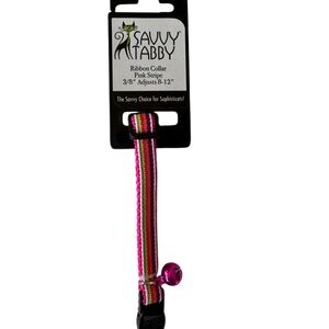 Savvy‎ Tabby Pink Stripe Ribbon Collar for Cats NWT Colorful Reflective
